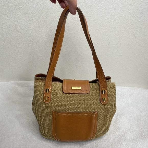 Eric Javits Women Tan Brown Rattan Flap Shoulder Purse Bag Boho Coastal Tropical - Picture 2 of 16